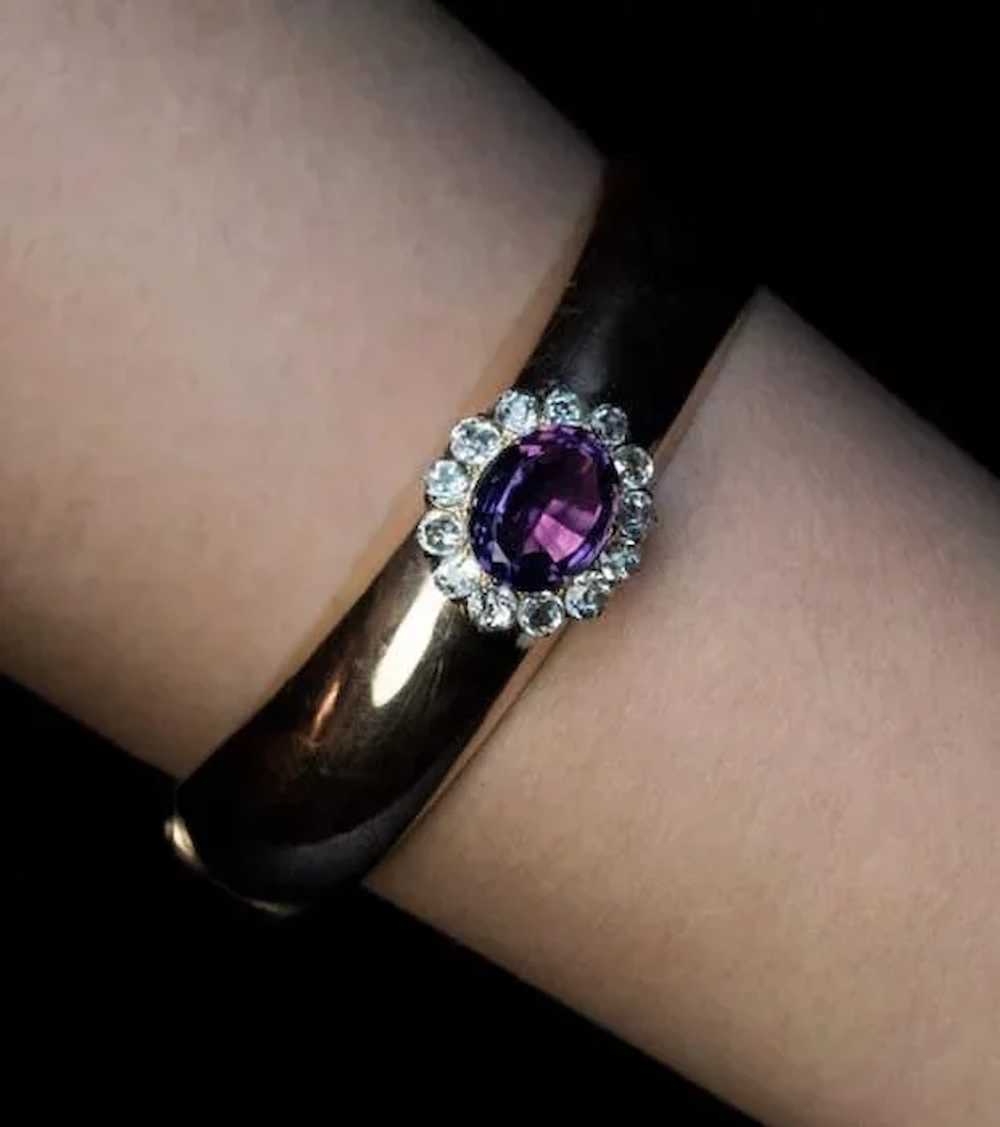 Antique Russian Amethyst Aquamarine Gold Bangle B… - image 4