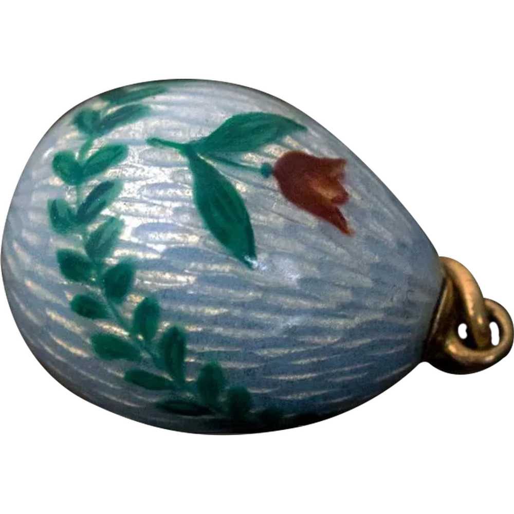 Antique Russian Painted Blue Guilloche Enamel Egg… - image 1