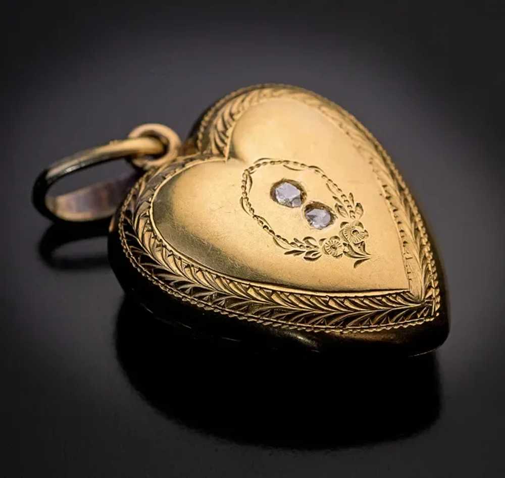 Antique Black Enamel Diamond 18K Gold Heart Shape… - image 2