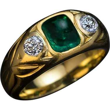 Antique Emerald Diamond Three Stone 18K Gold Unise