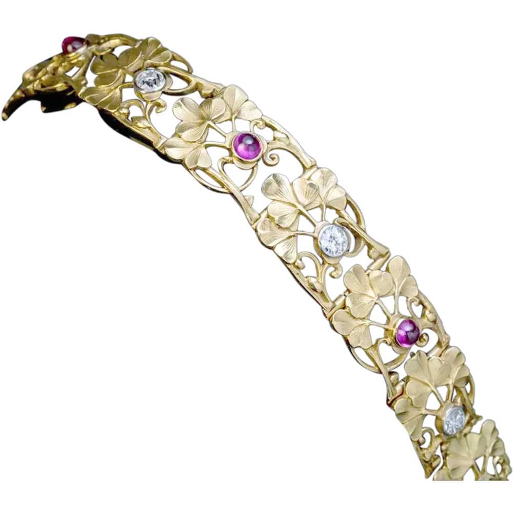 French Art Nouveau Antique Jeweled Gold Bracelet - image 1