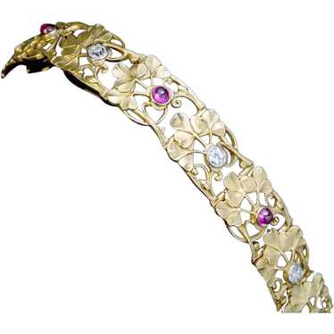 French Art Nouveau Antique Jeweled Gold Bracelet - image 1