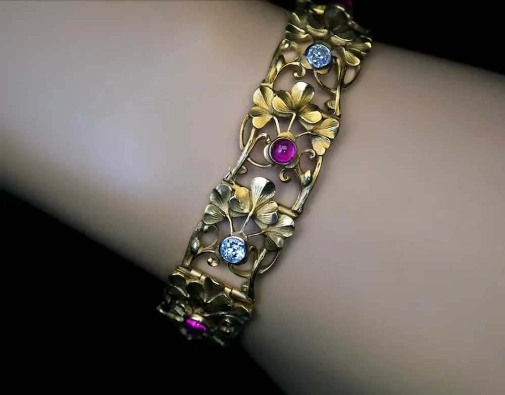 French Art Nouveau Antique Jeweled Gold Bracelet - image 2