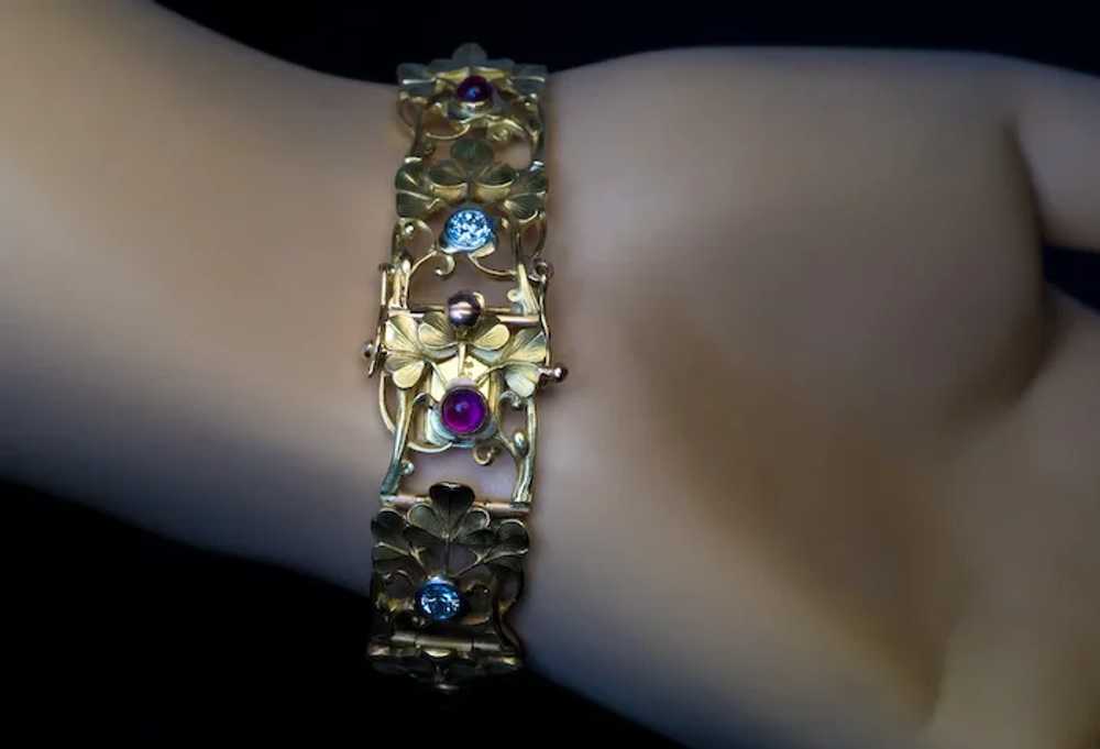 French Art Nouveau Antique Jeweled Gold Bracelet - image 3