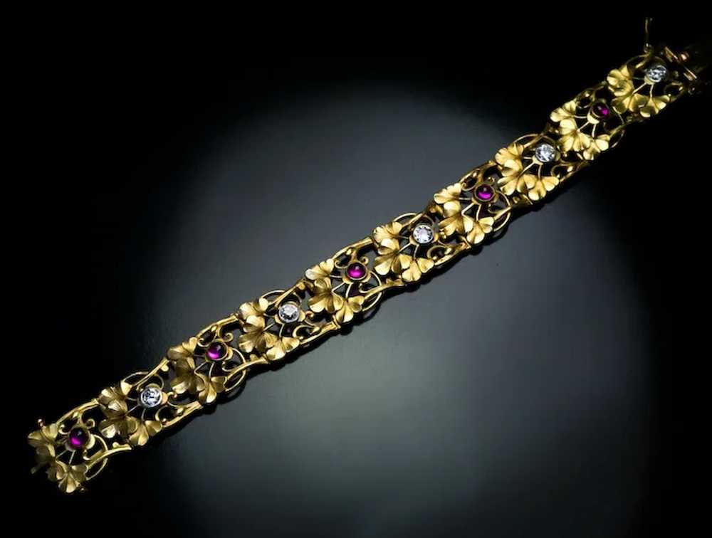 French Art Nouveau Antique Jeweled Gold Bracelet - image 4