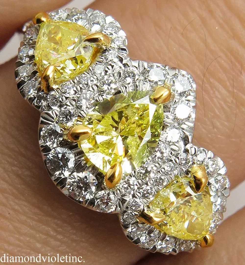 Vintage GIA 2.58ct Yellow Pear Diamond Three Ston… - image 2