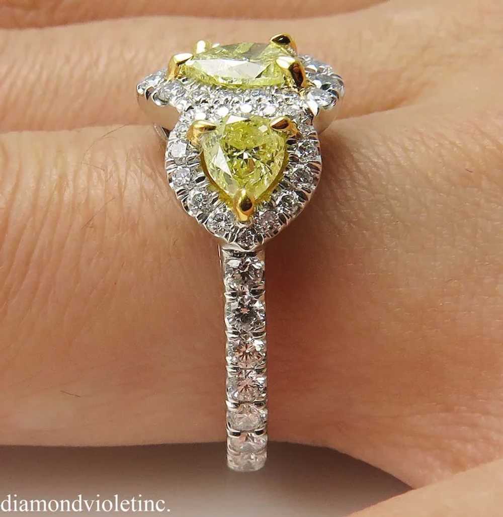 Vintage GIA 2.58ct Yellow Pear Diamond Three Ston… - image 4