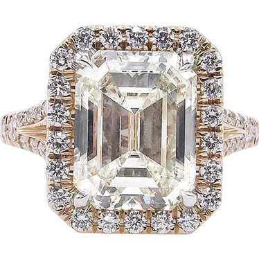 Vintage 5.02ct Emerald cut Diamond Halo Engagemen… - image 1