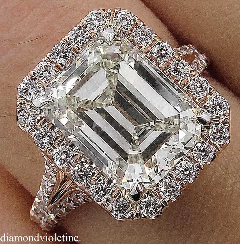 Vintage 5.02ct Emerald cut Diamond Halo Engagemen… - image 2