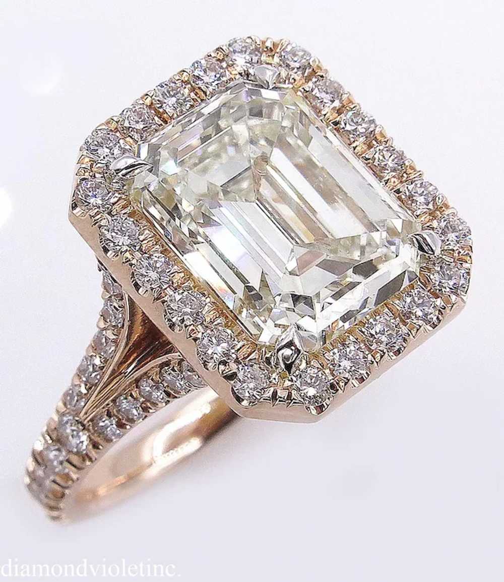 Vintage 5.02ct Emerald cut Diamond Halo Engagemen… - image 3