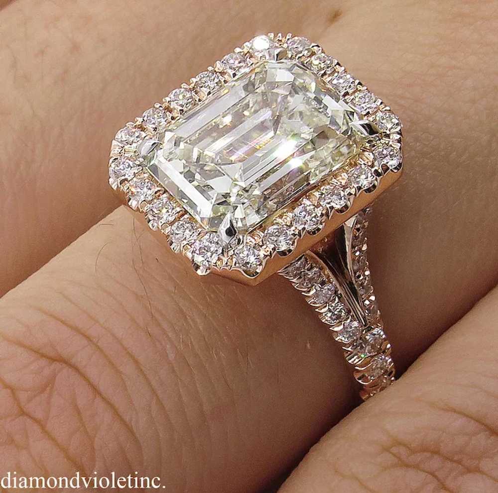 Vintage 5.02ct Emerald cut Diamond Halo Engagemen… - image 6