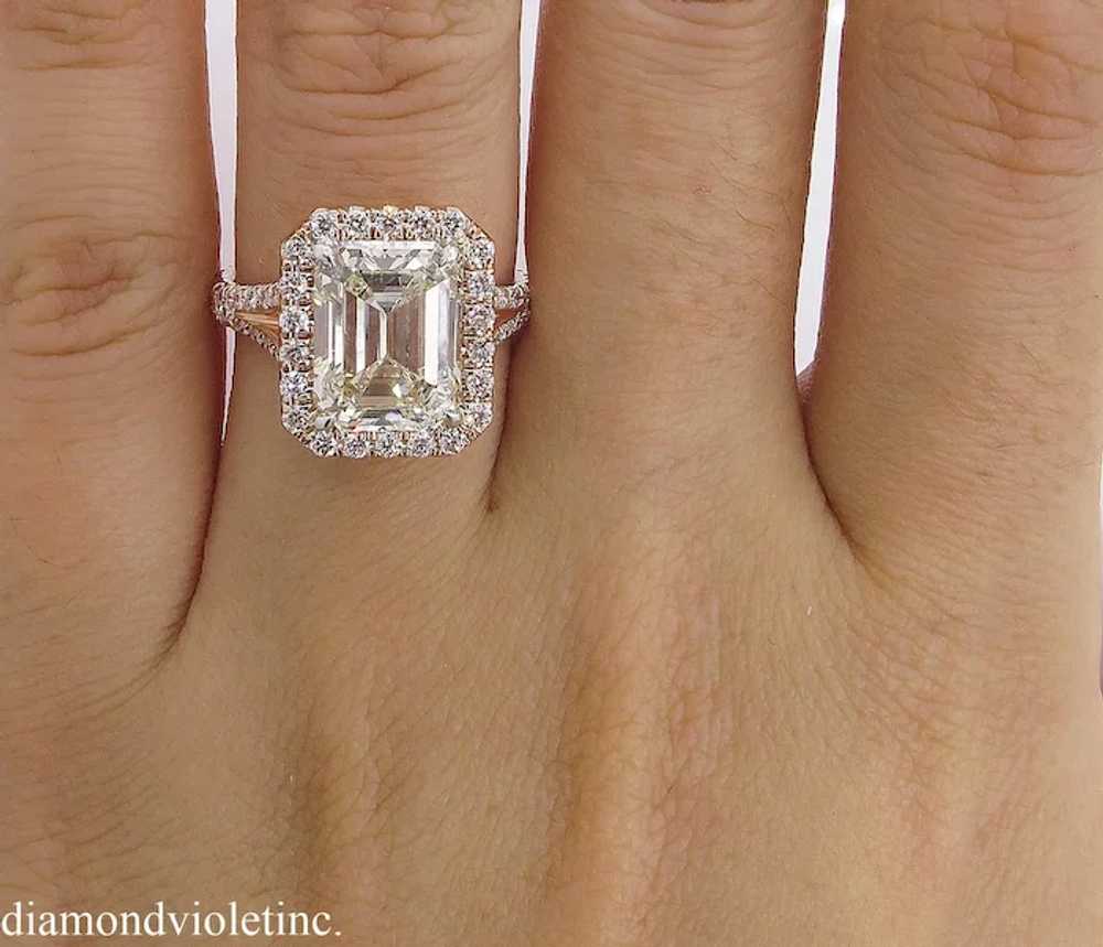 Vintage 5.02ct Emerald cut Diamond Halo Engagemen… - image 7