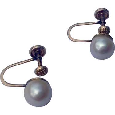 Vintage 14K Gold Genuine Pearl Earrings