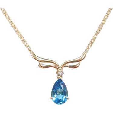 Swiss Blue Topaz and Diamond 8.545 ctw Necklace 14