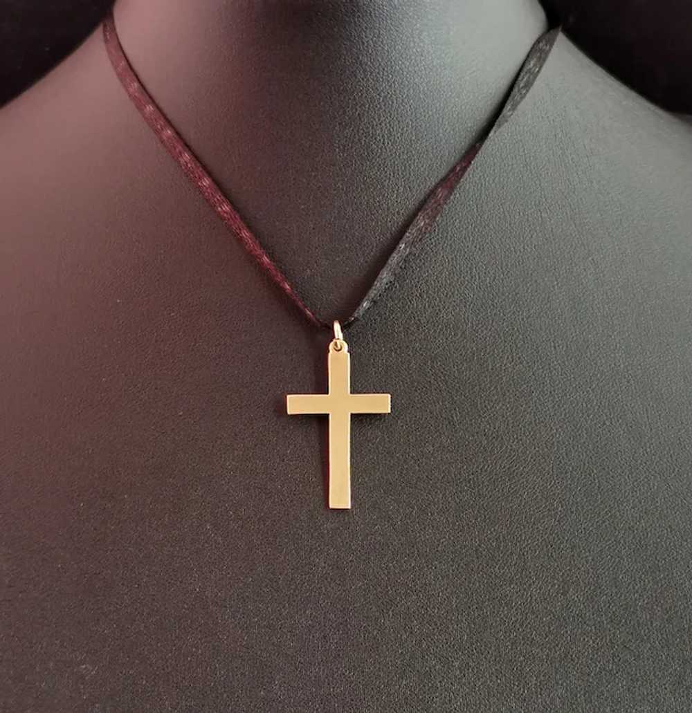 Vintage 9k yellow gold Cross pendant, Deakin and … - image 5