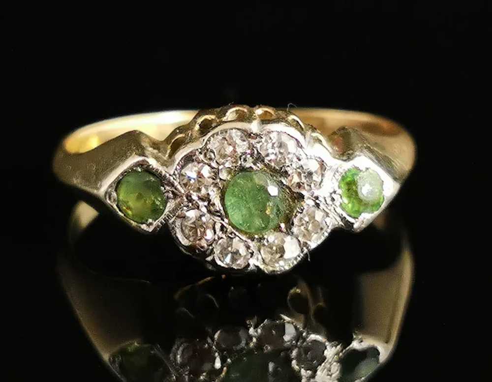 Antique Edwardian Peridot and Diamond cluster rin… - image 10
