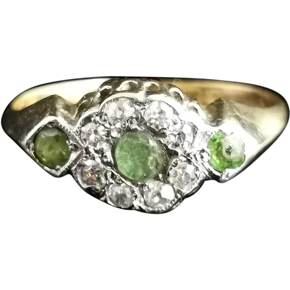 Antique Edwardian Peridot and Diamond cluster rin… - image 1