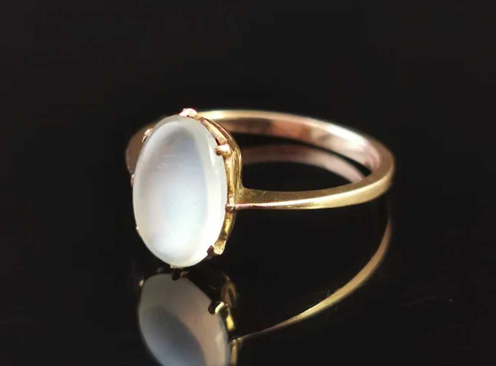 Antique Art Deco Moonstone cabochon ring, 9k yell… - image 11