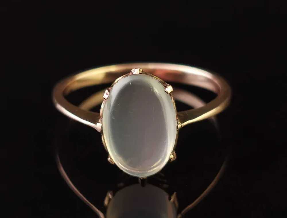 Antique Art Deco Moonstone cabochon ring, 9k yell… - image 12