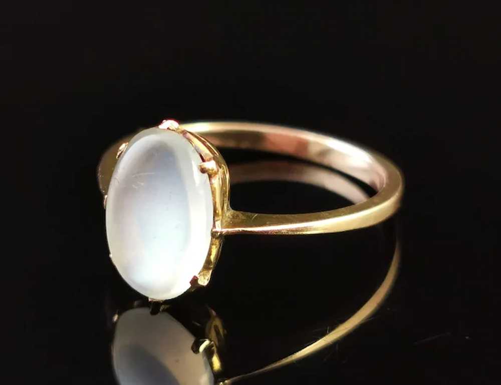 Antique Art Deco Moonstone cabochon ring, 9k yell… - image 2