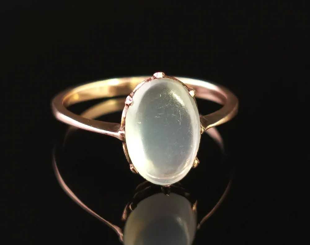 Antique Art Deco Moonstone cabochon ring, 9k yell… - image 4