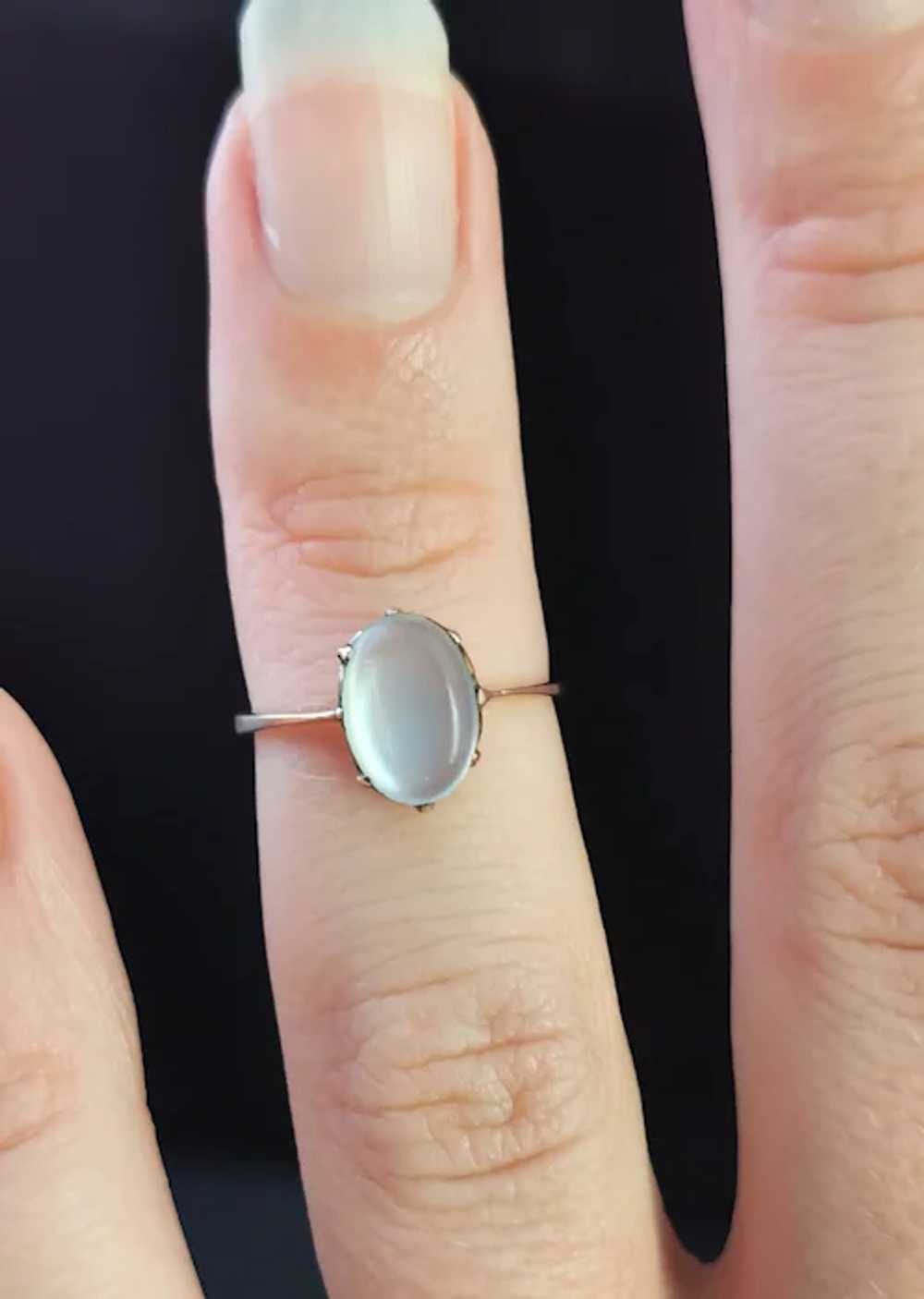 Antique Art Deco Moonstone cabochon ring, 9k yell… - image 6