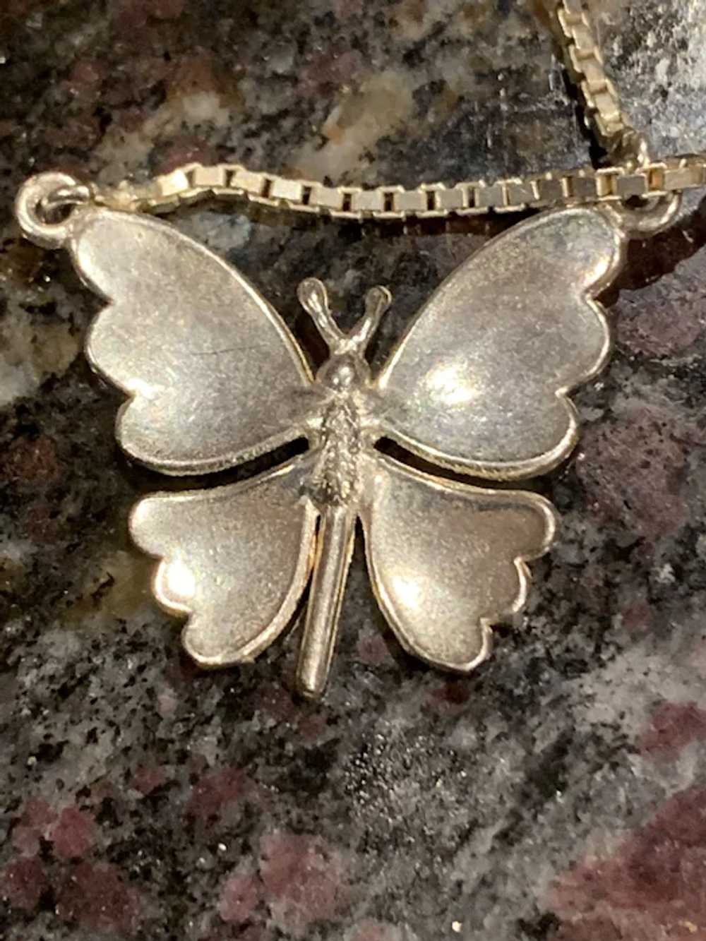 A sweet vintage sterling enamel butterfly necklace - image 3