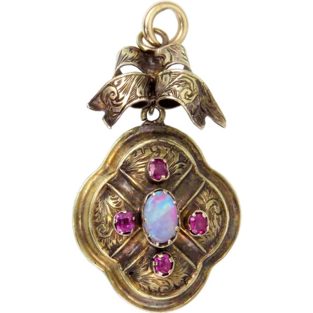 Opal and Ruby 18k Gold Pendant - image 1