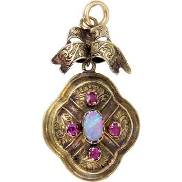 Opal and Ruby 18k Gold Pendant - image 1
