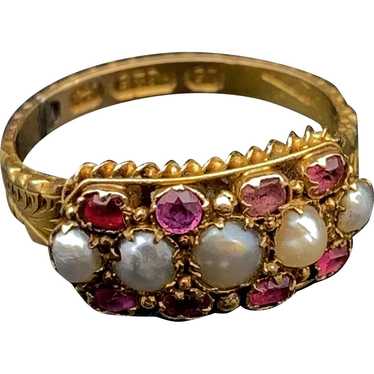 Victorian 15K, Pearl & Pink Tourmaline Ring - image 1