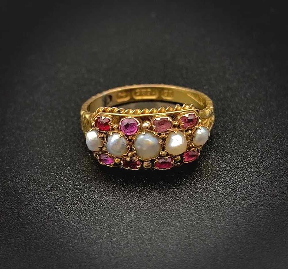 Victorian 15K, Pearl & Pink Tourmaline Ring - image 3