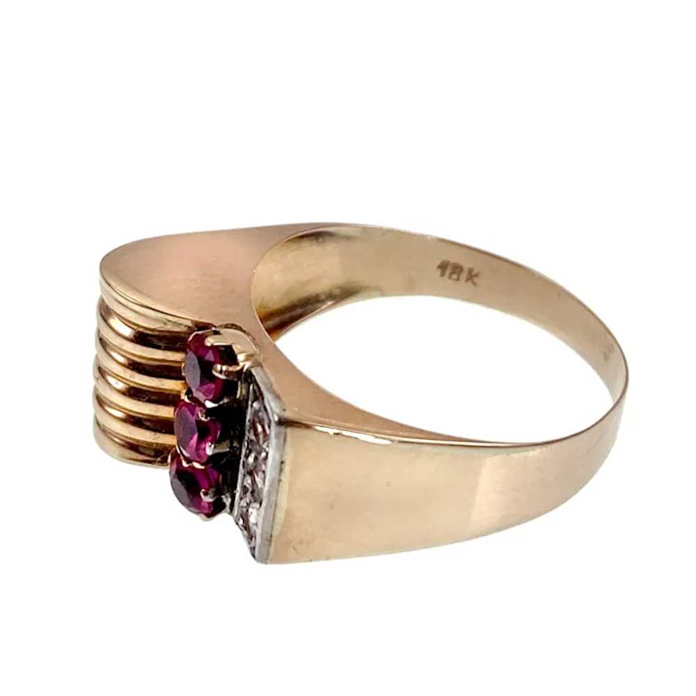 Retro 18K Rose Gold, Diamond & Ruby Ring - image 3