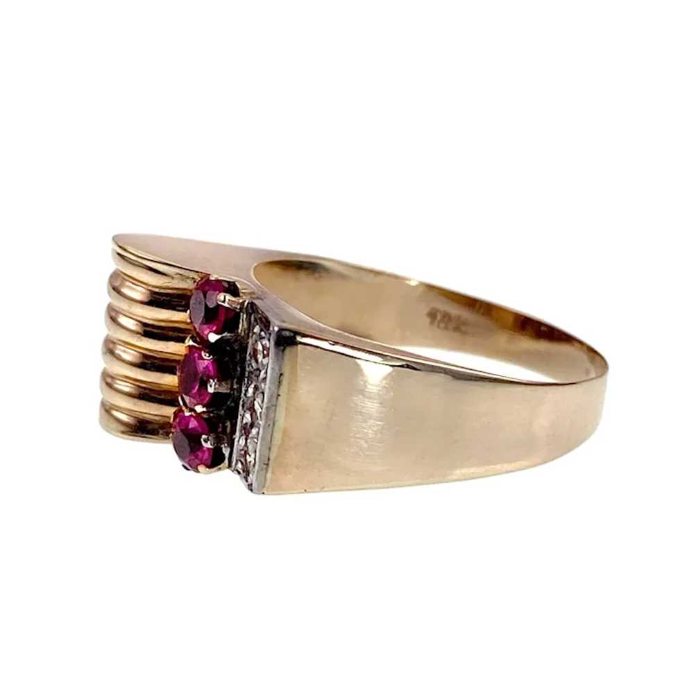 Retro 18K Rose Gold, Diamond & Ruby Ring - image 4