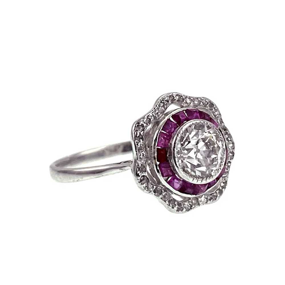 Art Deco 18K, Diamond & Ruby Bullseye Ring - image 2