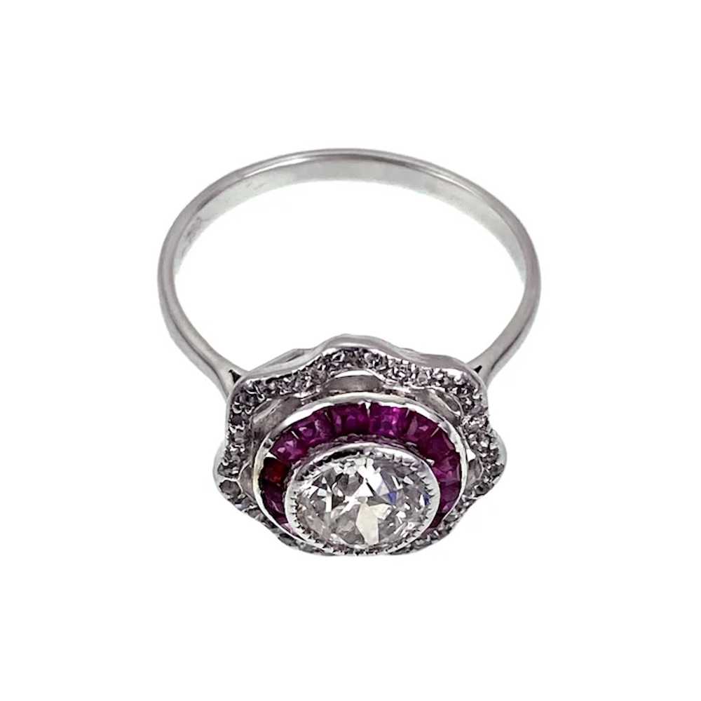 Art Deco 18K, Diamond & Ruby Bullseye Ring - image 3