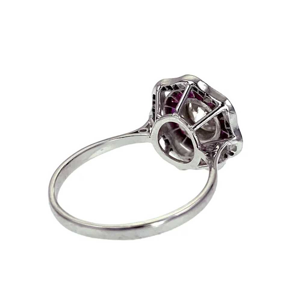 Art Deco 18K, Diamond & Ruby Bullseye Ring - image 5