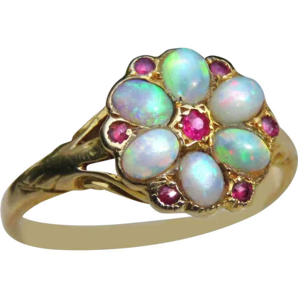 Flower Petal Opal and Spinel 18k Gold Ring - image 1