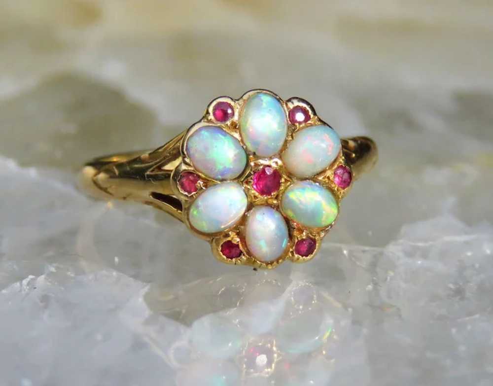Flower Petal Opal and Spinel 18k Gold Ring - image 2