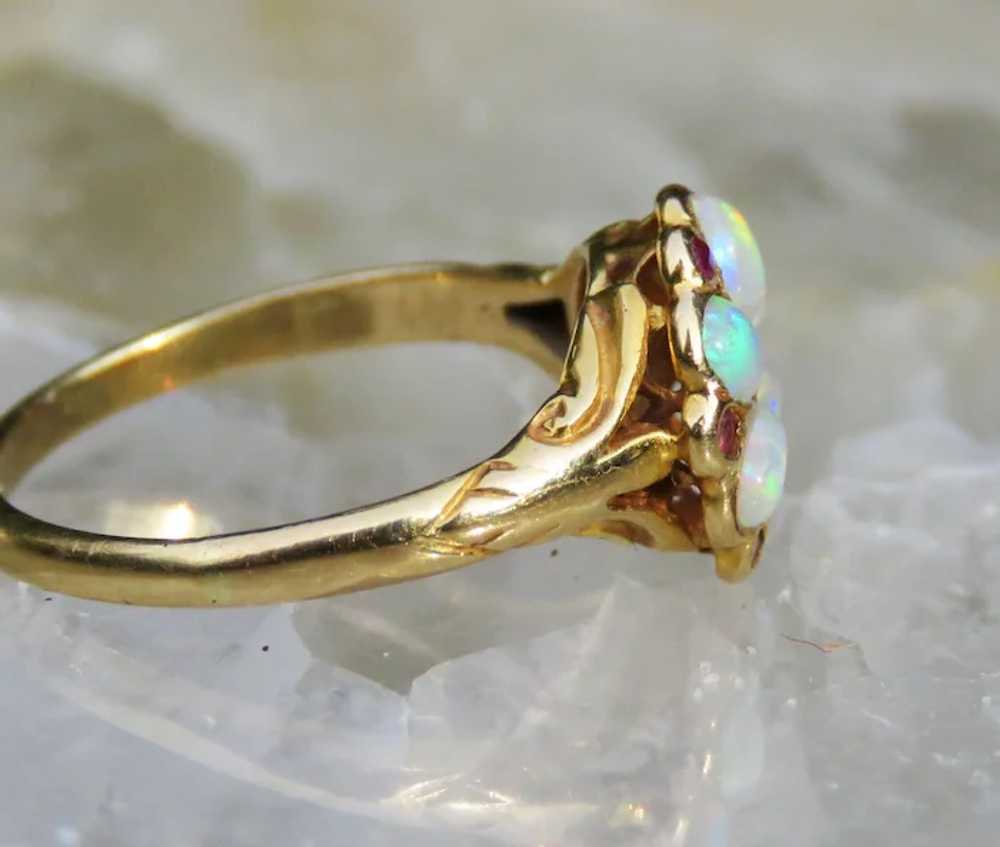 Flower Petal Opal and Spinel 18k Gold Ring - image 3