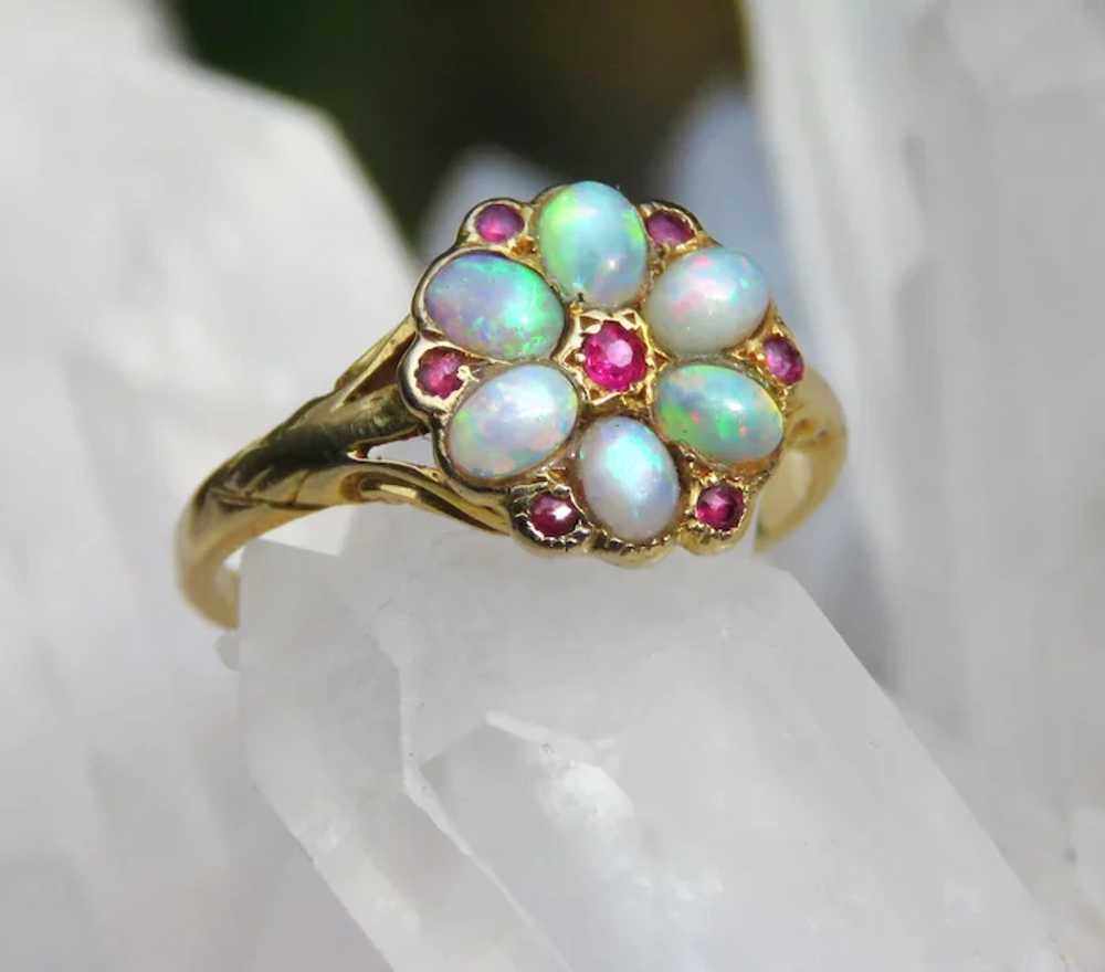 Flower Petal Opal and Spinel 18k Gold Ring - image 7