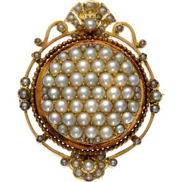 19th Century Pearl Front Face Ornamental Brooch i… - image 1