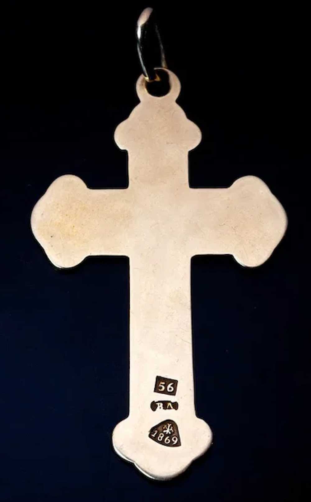Gold and Enamel Antique Russian Cross Pendant - image 2