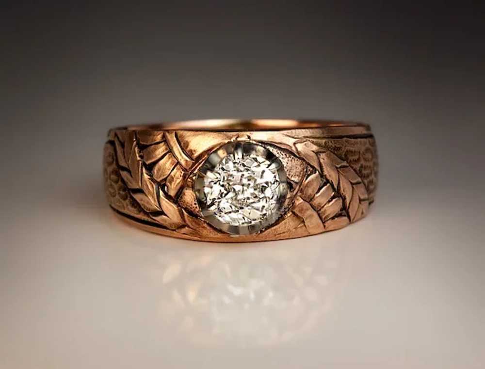 Antique Solitaire Diamond Art Nouveau Men's Ring - image 2