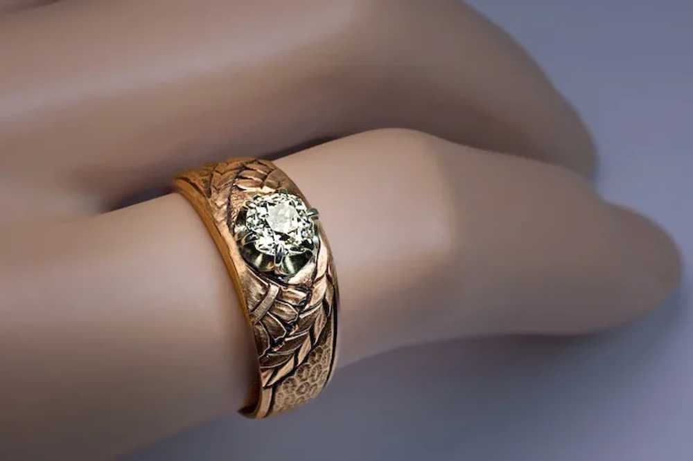 Antique Solitaire Diamond Art Nouveau Men's Ring - image 3