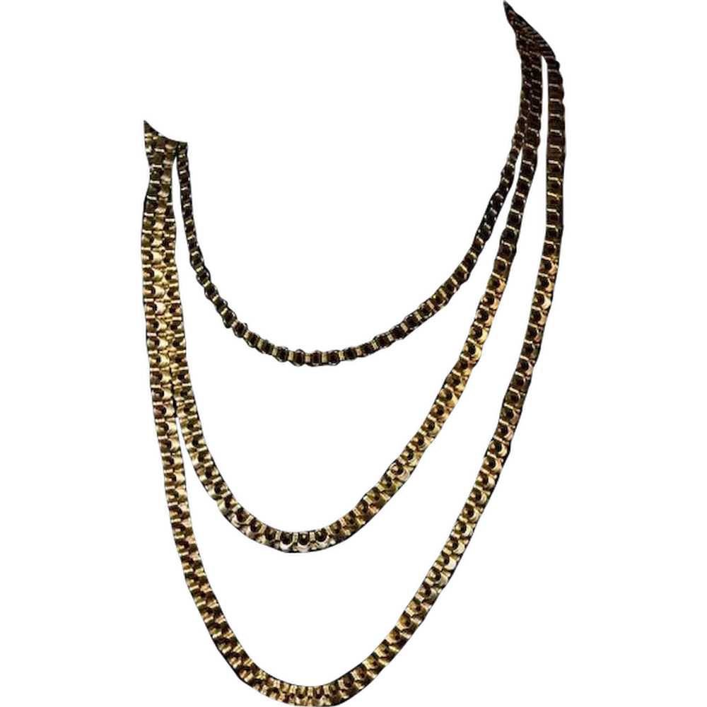 Antique Russian 14K Gold Flat Link Chain Necklace - image 1