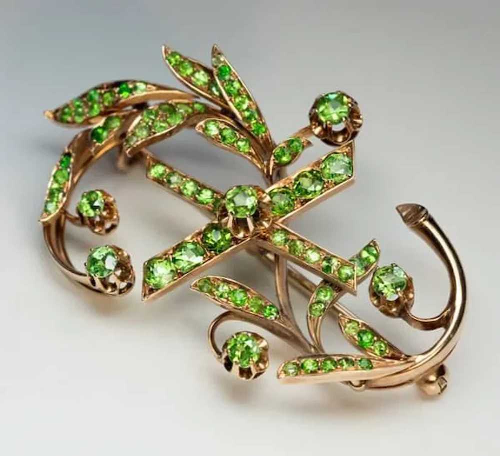 Art Nouveau Antique Russian Demantoid Garnet 14K … - image 2