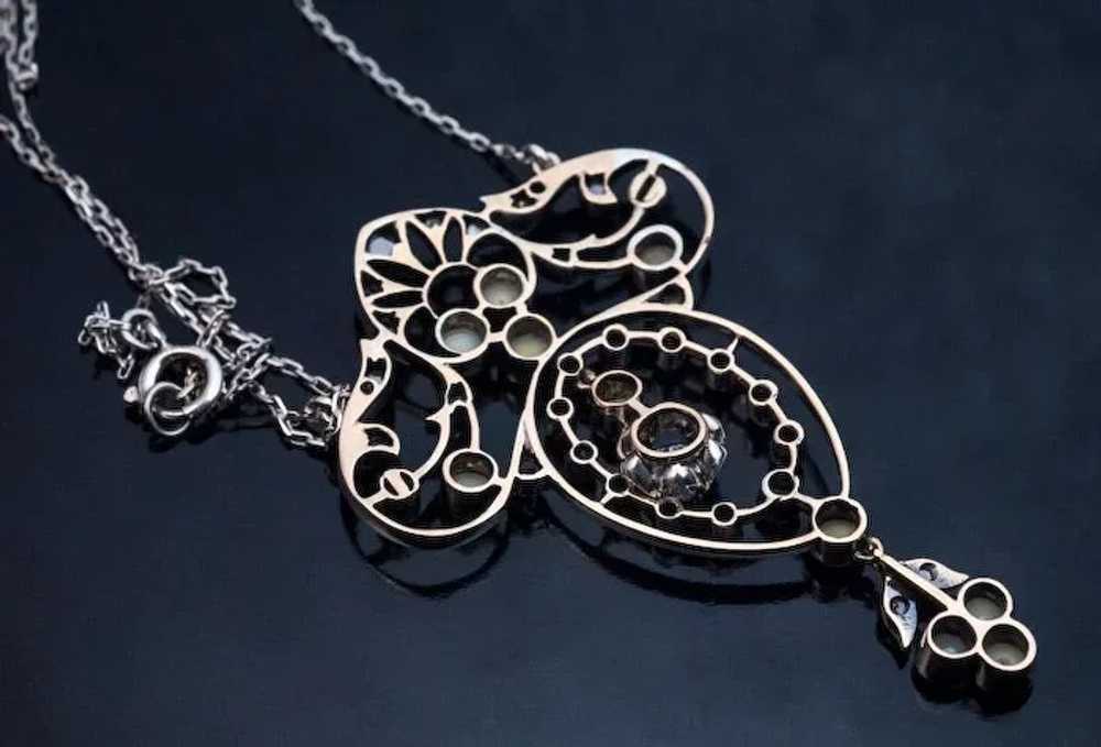 Antique Edwardian Pearl Diamond Pendant Necklace … - image 5