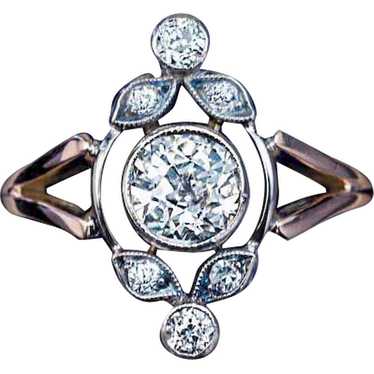 Antique Edwardian Era 1.10 Ctw Diamond Rose 14K G… - image 1