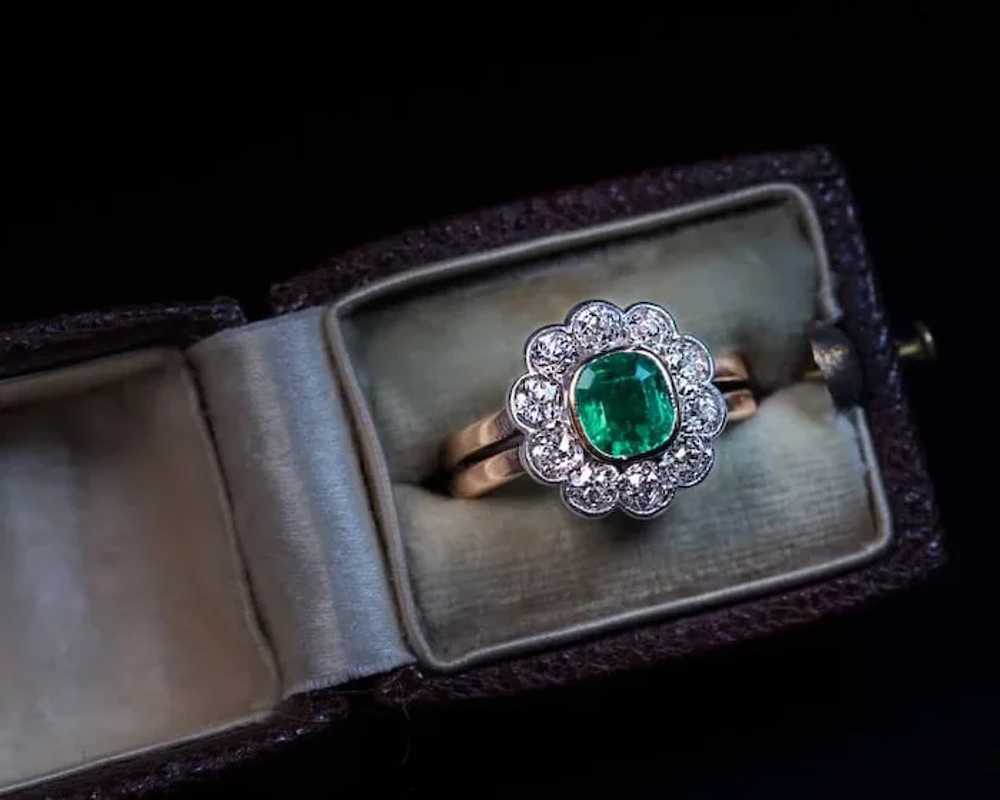 Antique Late 19th Century Emerald Diamond Engagem… - image 2