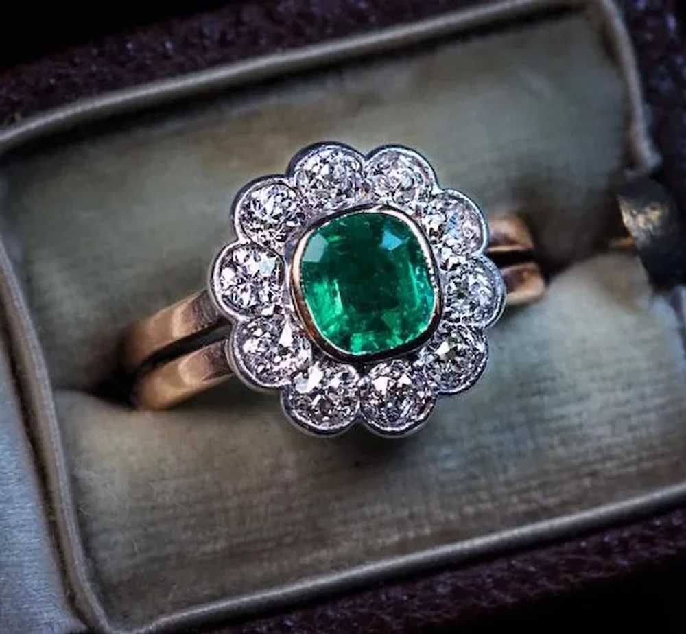 Antique Late 19th Century Emerald Diamond Engagem… - image 3